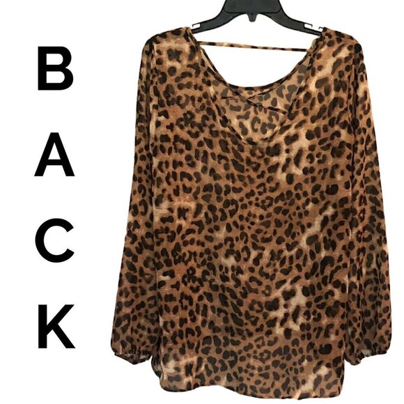 Charming Charlie Cheetah Print Long Sleeve Blouse - Picture 2 of 5